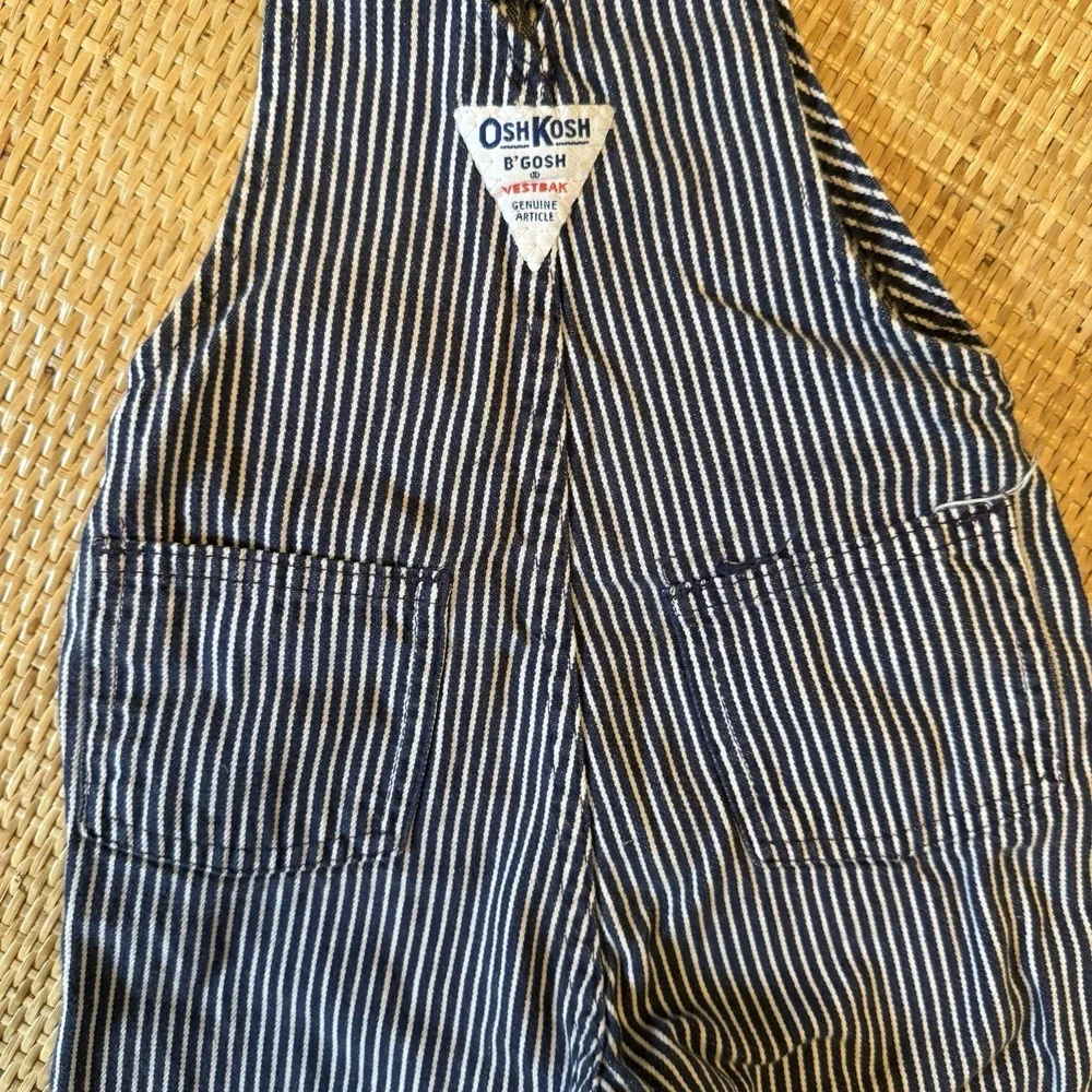 Vintage 90s OshKosh Dungarees Baby 18 Months Blue & White Strip Bib Overalls